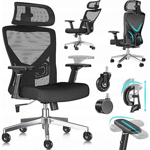 Kancelářská ergonomická židle s opěrkou hlavy a bederní opěrkou