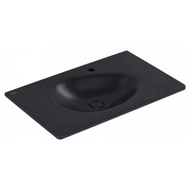 Villeroy & Boch Antao - Umyvadlo nábytkové 80x50 cm, s přepadem, otvor pro baterii, CeramicPlus, ViFlow, Pure Black 4A7584R7