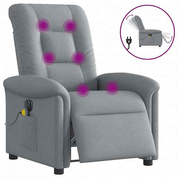 vidaXL Elektrické masážní polohovací křeslo světle šedé textil