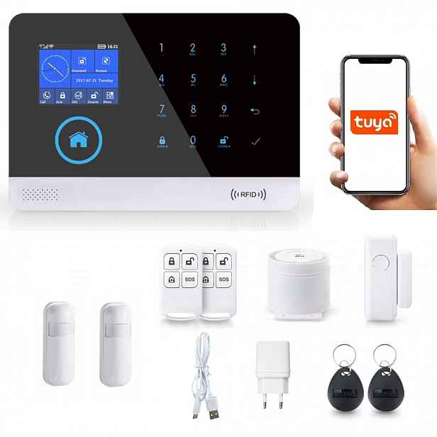 Bezdrátový LCD Alarm 2.4' Gsm WiFi Tuya Smart V 2xPIR