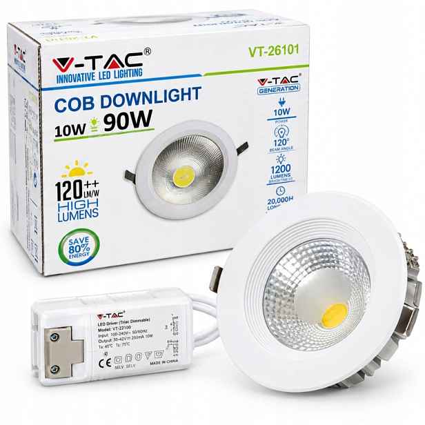 Stropní Zapuštěné Svítidlo V-tac 10 W 1200 lm bílé 13,5 CM