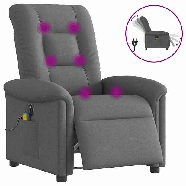 vidaXL Elektrické masážní polohovací křeslo tmavě šedé textil