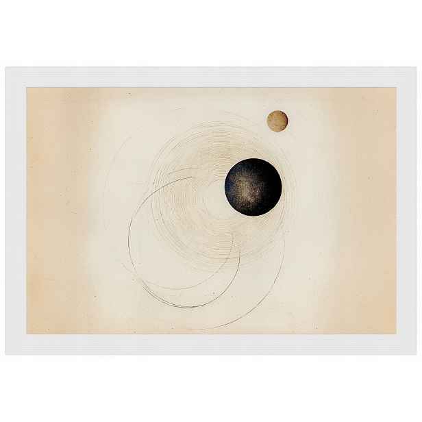 Plakát Rámeček Dřevo Abstrakce Vesmír Orbita Planeta Sfera Retro 60x40