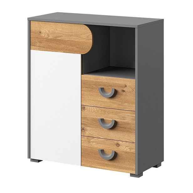 MASSENO KOMODA ARCADA, 80/94/38 cm se 3 zásuvkami, počet dvířek: 1, dekor dub