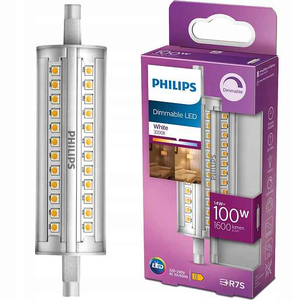 Philips Led žárovka R7S Žárovka 14W 100W 3000K Teplá Stmívatelná 118mm