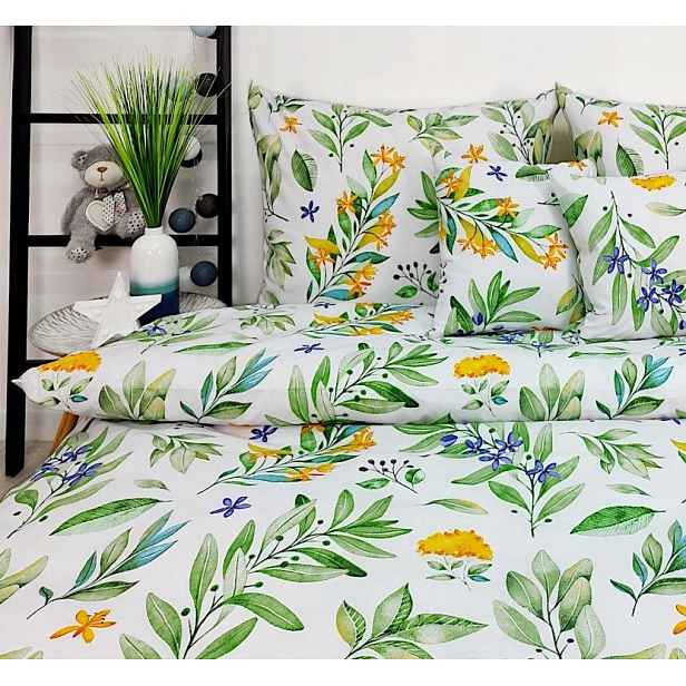 Povlečení bavlna Premium barevné květiny exotické listy 140x200+70x80