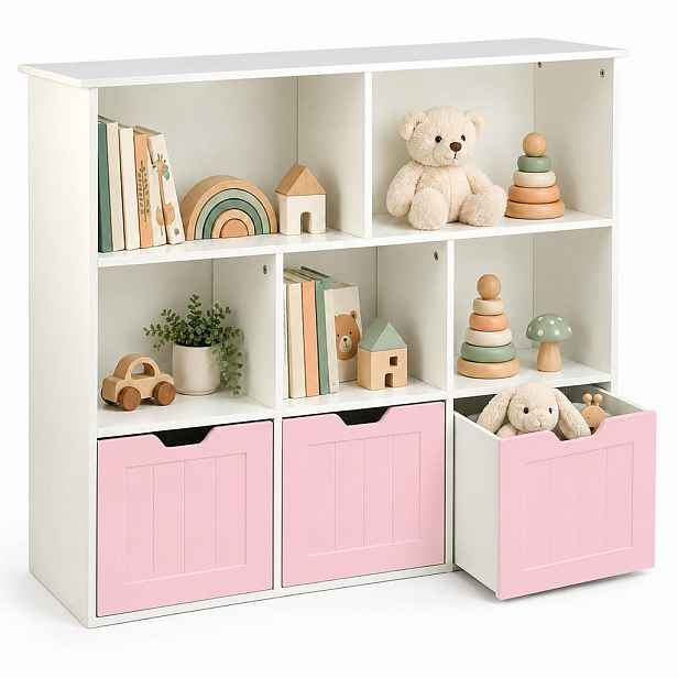 Relaxdays REGÁL bílá růžová MDF 3-boxy