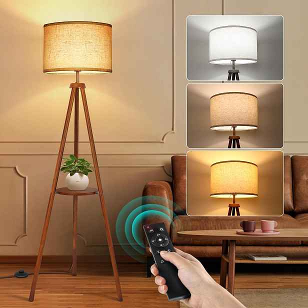 Stojací lampa Outon Led trojnožková béžová stmívatelná dálkový ovladač časovač