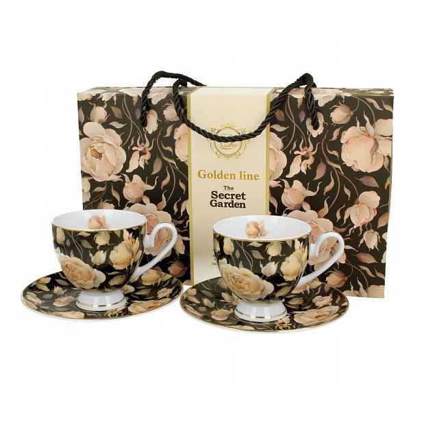 2 šálky roses black golden line růže dárek