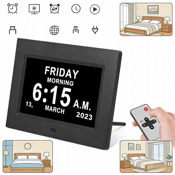Digitální budík s automatickou regulací jasu a tichým LCD displejem