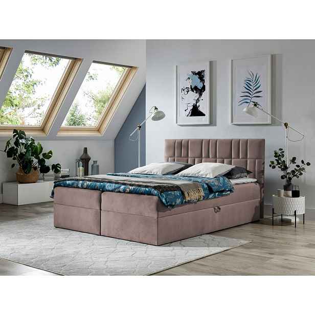 Americká manželská postel 160x200 TOMASA 3 - růžová + topper ZDARMA