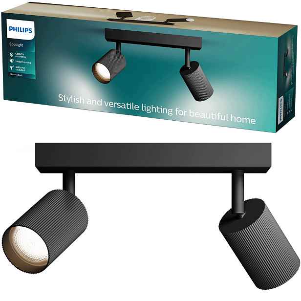 Stropní Svítidlo rýhované, 2x GU10 Led, nastavitelné, nástěnné svítidlo Wyatt Philips