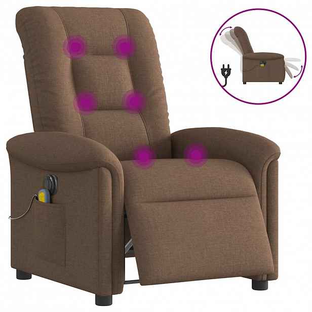 vidaXL Elektrické masážní polohovací křeslo hnědé textil