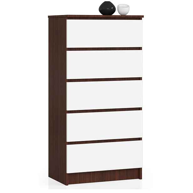 Ak furniture Komoda Kuba 60 cm - 5 šuplíků wenge/bílá