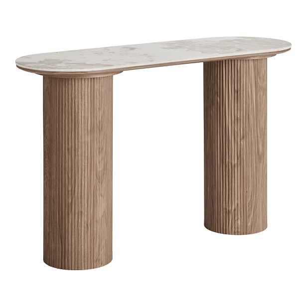 Béžový/v přírodní barvě konzolový stolek s deskou v dekoru mramoru 40x120 cm Athens – House Nordic