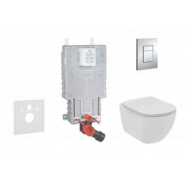 Grohe Uniset - Set předstěnové instalace, klozetu a sedátka Ideal Standard Tesi, tlačítka Skate Cosmopolitan, chrom 38643SET-KE