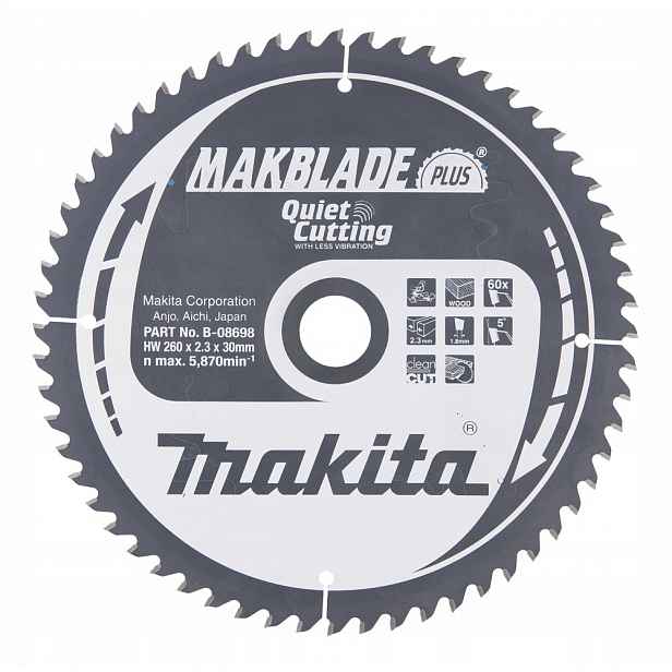 kotoučová pila na řezání dřeva 260/30/2,3 mm, 60 zubů, Makita [B-08698]