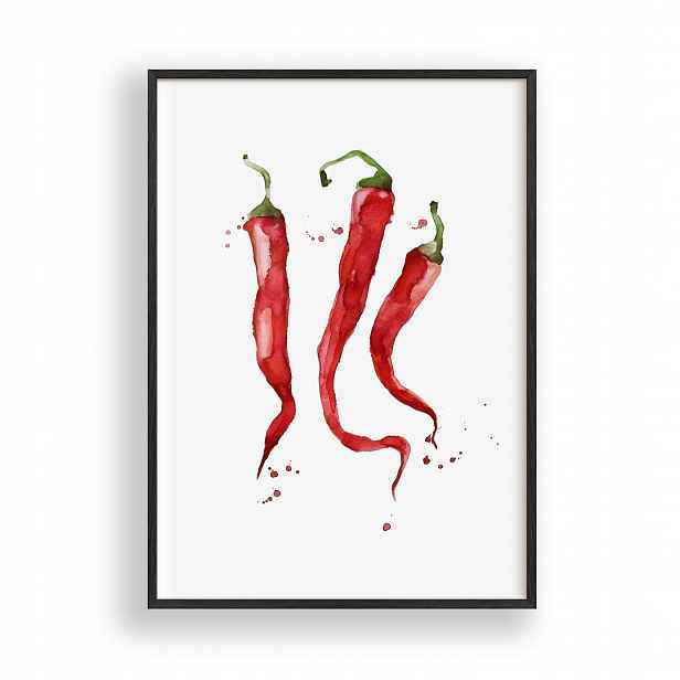 Obraz Papričky Chilli Plakát Rámeček Dřevěný Černý 30x42 cm
