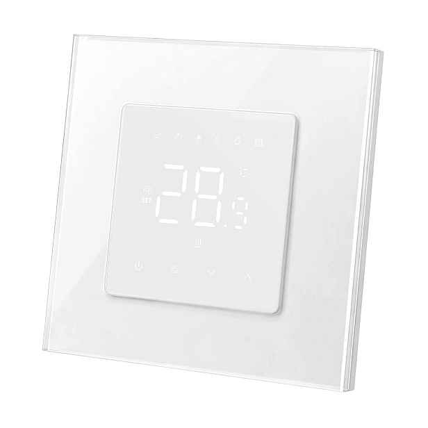 WiFi pokojový termostat Tuya Smart Ovladač ve skleněném rámu Bílý BarON