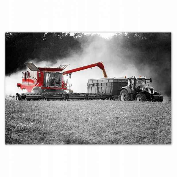 Plakáty 200x135 Červený traktor Žniva