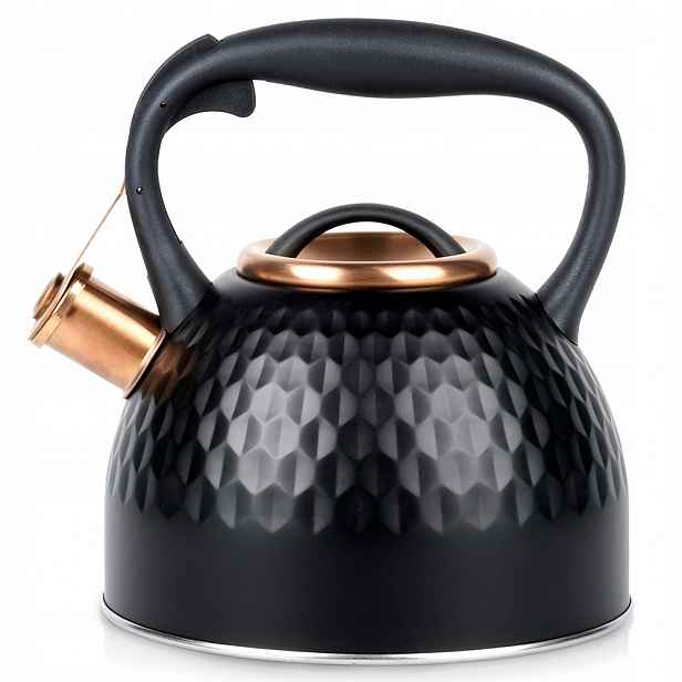 Konvice s píšťalkou ocelová, černá, 2,5 l
