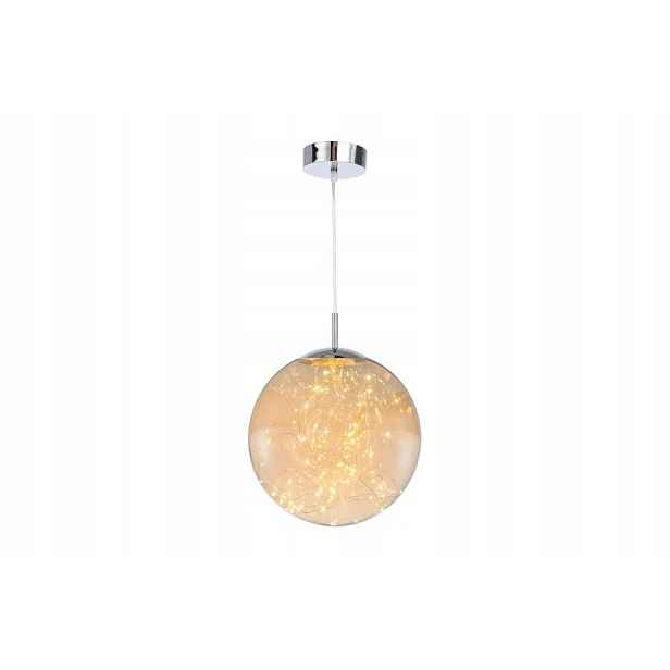Závěsná Led lampa chromovaná skleněná koule 30 cm do ložnice 3000K Reality