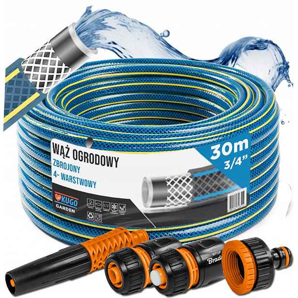 Hadice 3/4" 30 m 4 Vrstvy Zavlažovač Spojky Set Bradas
