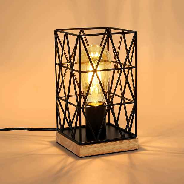 Noční stolní lampa loft E27 černá dřevo retro 22 cm Comely