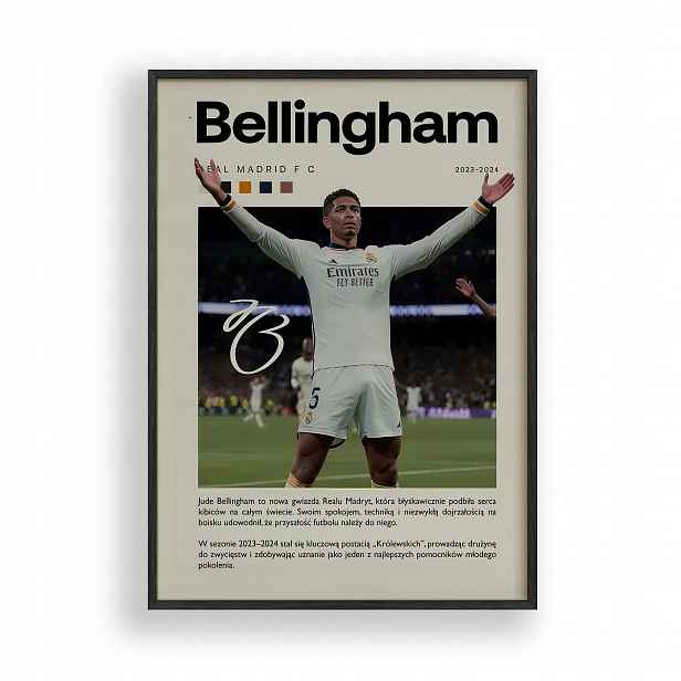 Plakát Bellingham Real Madrid Obraz Rámeček Dřevěný Černý 30x40 cm