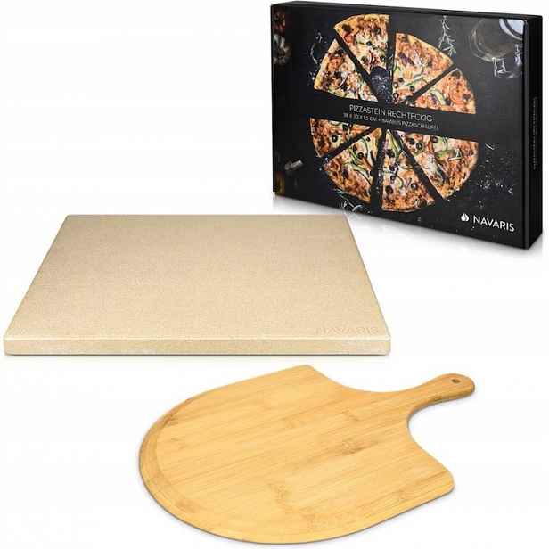 Sada kamenů na pizzu 30 x 38 cm a špachtle z bambusu, béžová, Navaris