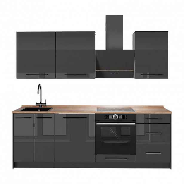 Vicco KUCHYŇSKÝ KOUT Fame-Line, Antracitový vysoký lesk/Antracit, 230 cm, PD Dub