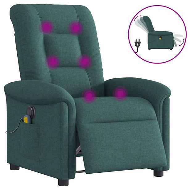 vidaXL Elektrické masážní polohovací křeslo tmavě zelené textil