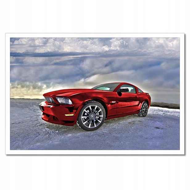 Plakáty v rámu 60x40 Červený Mustang Sníh