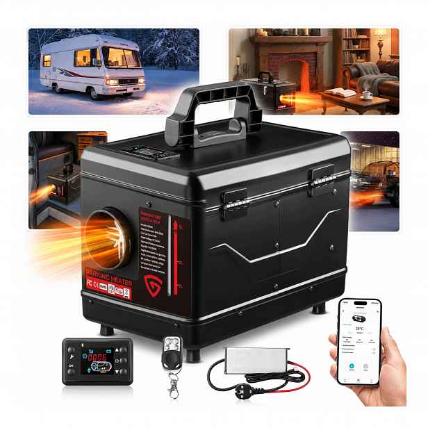 Naftové Topidlo Postojový 8 kW 12 V 24 V Bluetooth pro obytný vůz do garáže 5 l