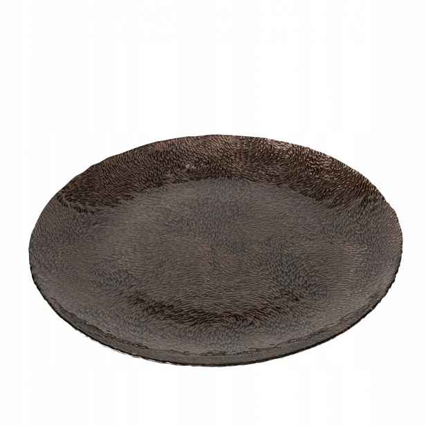 Skleněný Talíř Hnědý Kulatý S Motivem Pro Servírování Pokrmů Maroni Průměr 32 CM