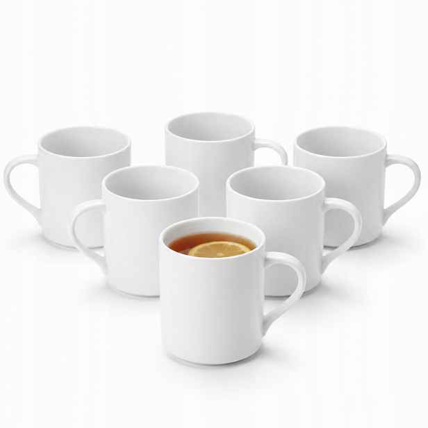 6 x Šálky na kávu a čaj 350 ml Wilmax Bílé Porcelánové Elegantní S Uchem