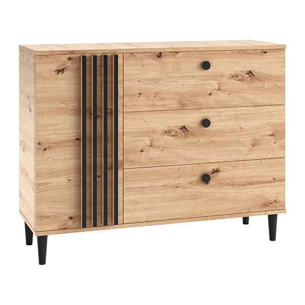 MASSENO KOMODA ARTIANO, 120/92,5/40 cm se 3 zásuvkami, počet dvířek: 1, dub Artisan