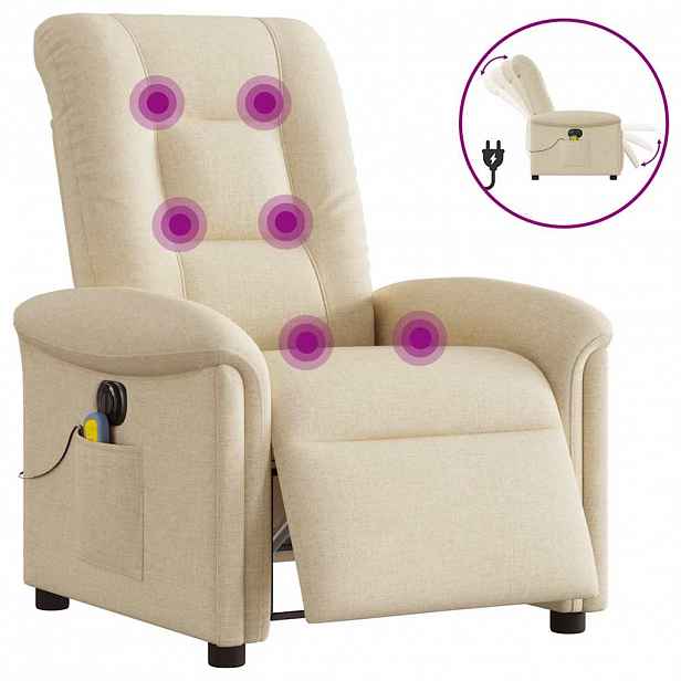 vidaXL Elektrické masážní polohovací křeslo krémové textil