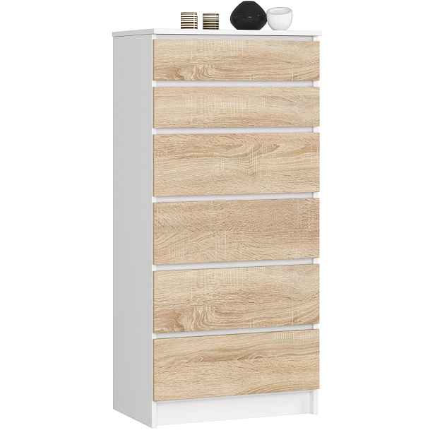 Ak furniture Komoda Kuba 60 cm - 6 šuplíků bílá/sonoma