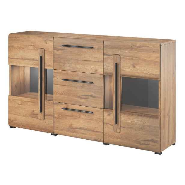 MASSENO KOMODA TULLIA, 180/103/39 cm se 3 zásuvkami a 2 dvířky, dekor dub