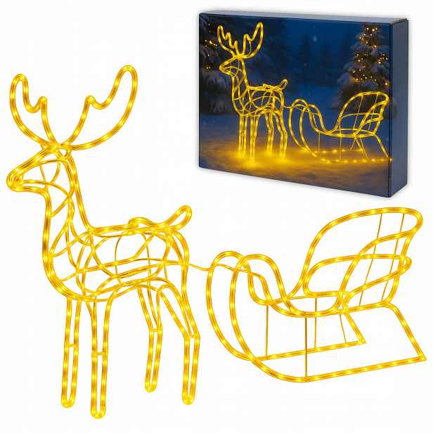 Velký Krásný Svítící Sob Led S Sáněmi XXL 120 cm Teplý Bílý Flash