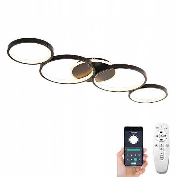 Závěsná Lampa Stropní Svítidlo 5 Kroužků Černá Moderní Led Do Obývacího Pokoje S Dálkovým Ovládáním App