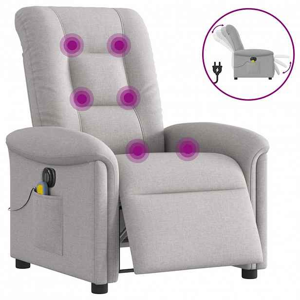 vidaXL Elektrické masážní polohovací křeslo obláčkově šedé textil