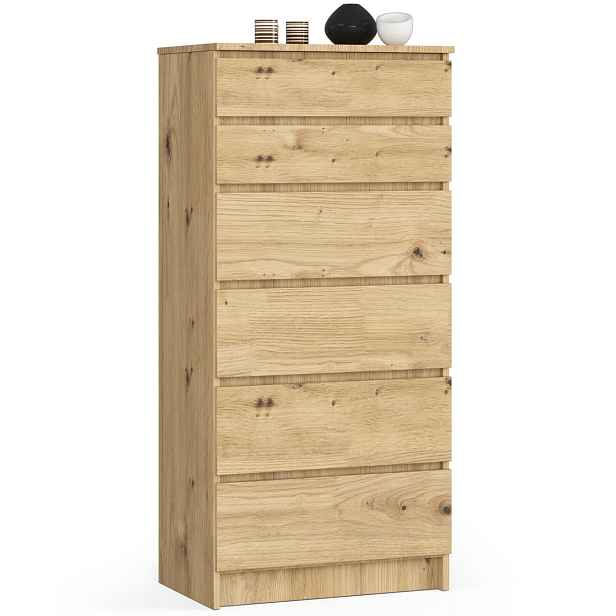 Ak furniture Komoda Kuba 60 cm - 6 šuplíků dub artisan