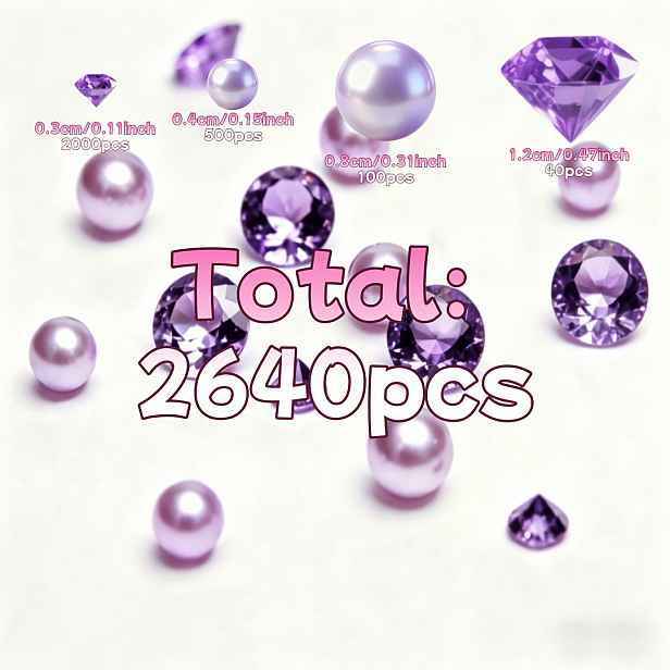 TEMU 2640 světle fialových perleťových korálků, falešné fialové diamanty vhodné pro výplň váz, držák štětců na make-up, smíšená kruhová dekorace z