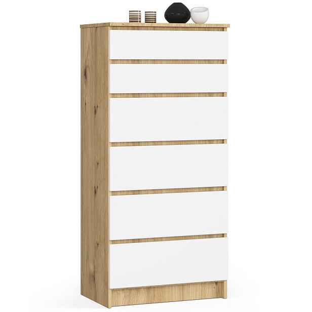 Ak furniture Komoda Kuba 60 cm - 6 šuplíků dub artisan/bílá