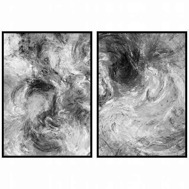 Černobílé plakáty abstrakce vzory obrazy na zeď diptych 2ks 50x70cm