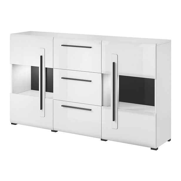 MASSENO KOMODA TULLIA, 180/103/39 cm se 3 zásuvkami a 2 dvířky, bílá