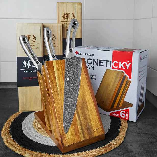Sada 3 nožů Dellinger Brilliance magnetický stojánek Zdarma rukojeti G10