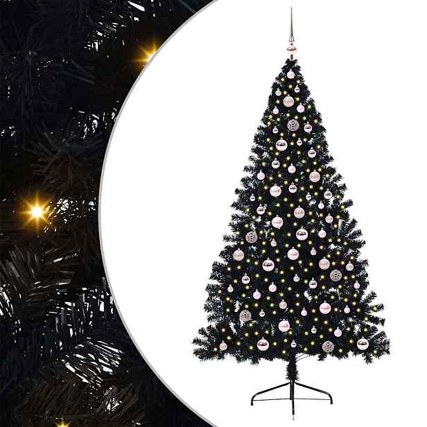 vidaXL Umělý osvětlený vánoční stromeček Černá 240 cm PVC